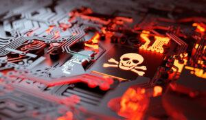 Anfällige Computerhardware die gehackt wird, als Symbol für Cyberkriminalität.