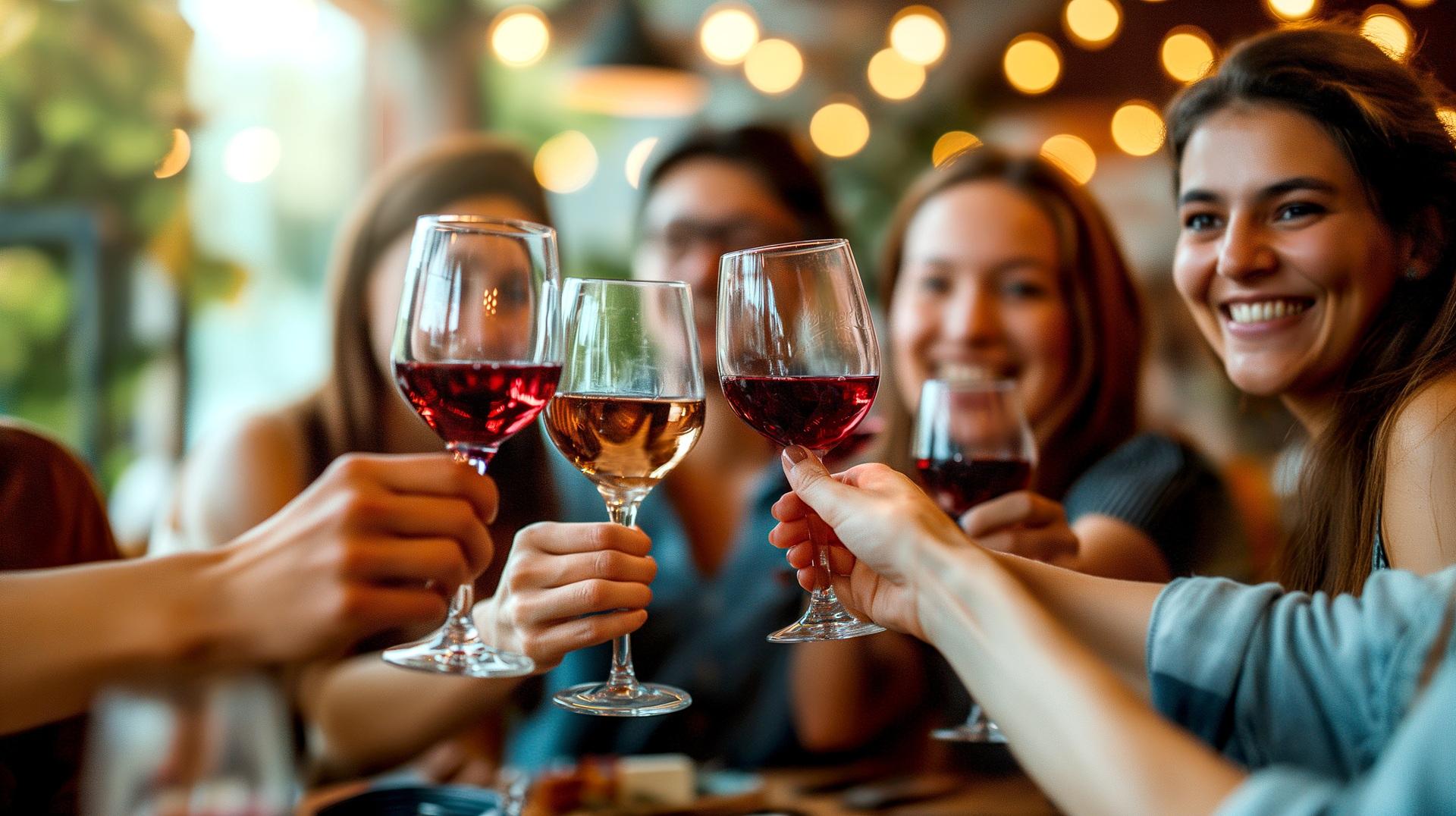 Freunde stoßen mit Wein an und lachen gemeinsam | Elfliq Liquid